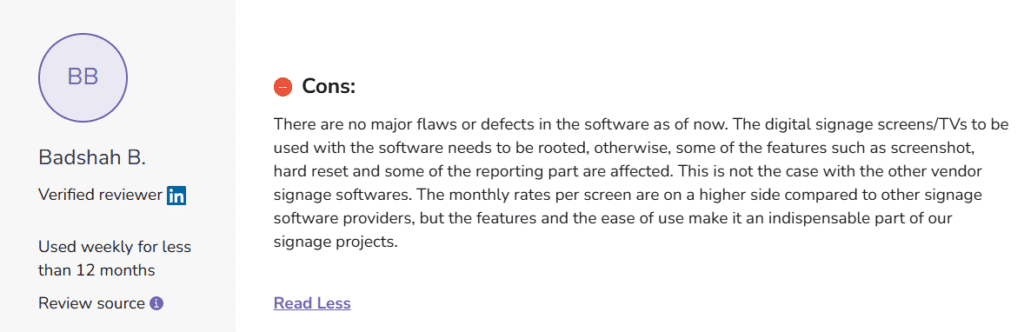pickcel digital signage cons