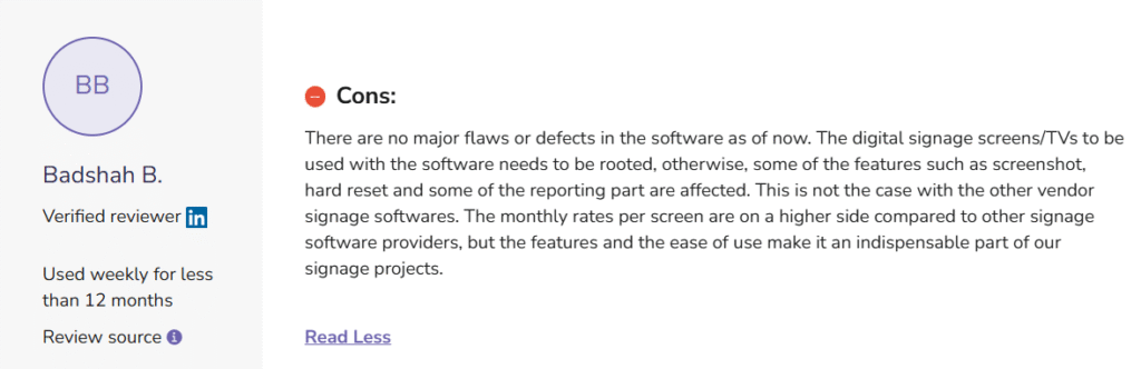 pickcel digital signage cons